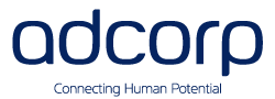 Adcorp logo – blue text with the tagline "connecting human potential.