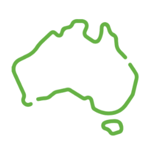 A stylized line drawing of the australian continent in green.