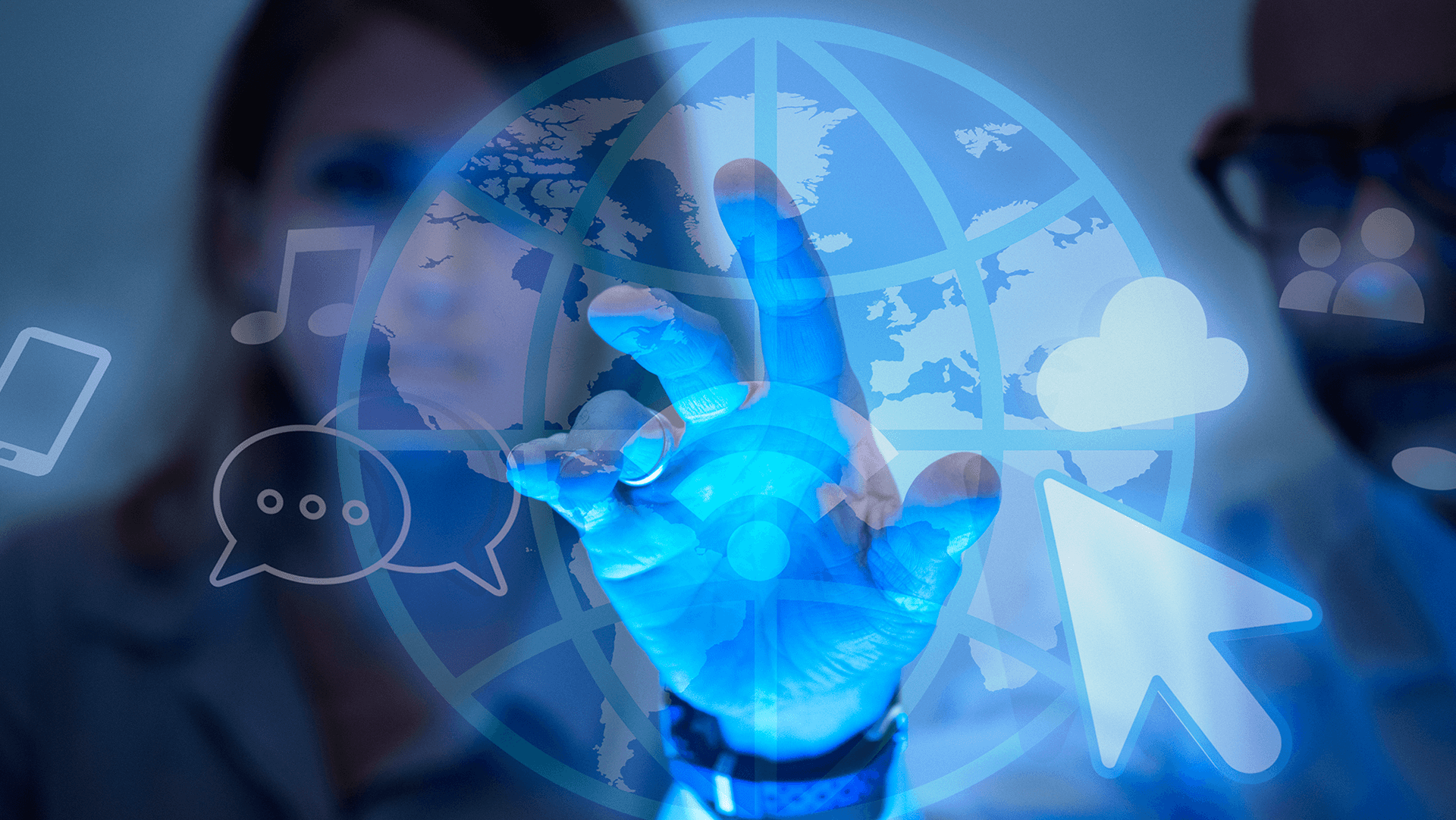 person assessing global pandemic issues with hand zooming in on wifi