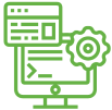 a green vector with a computer screen, a cogwheel and a web bowser 